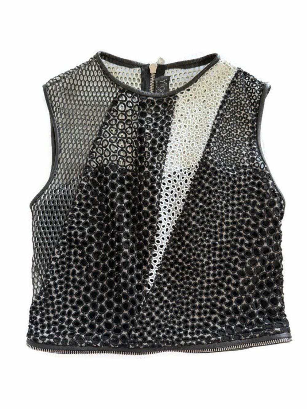 Yigal Azrouel Black and White Textured Mesh Tank